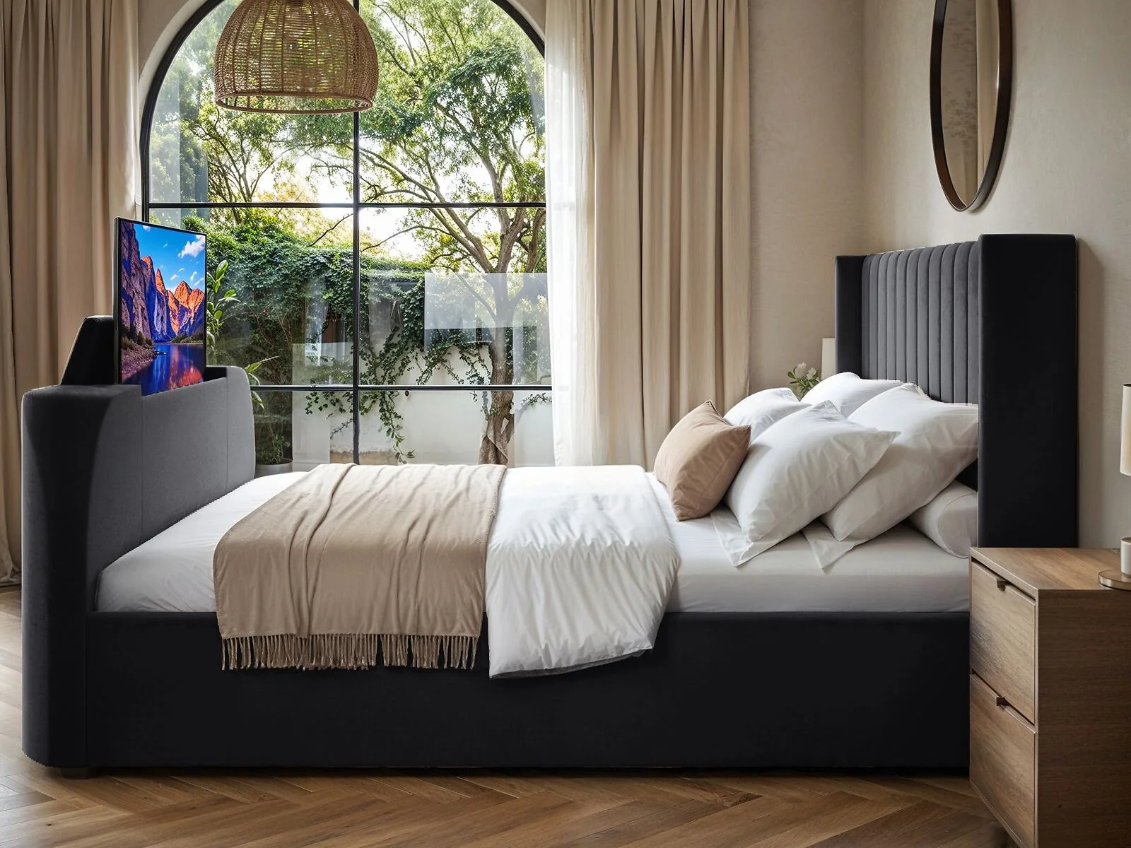Flair Fallon TV Side Lift Ottoman Bed Charcoal Velvet – view 2