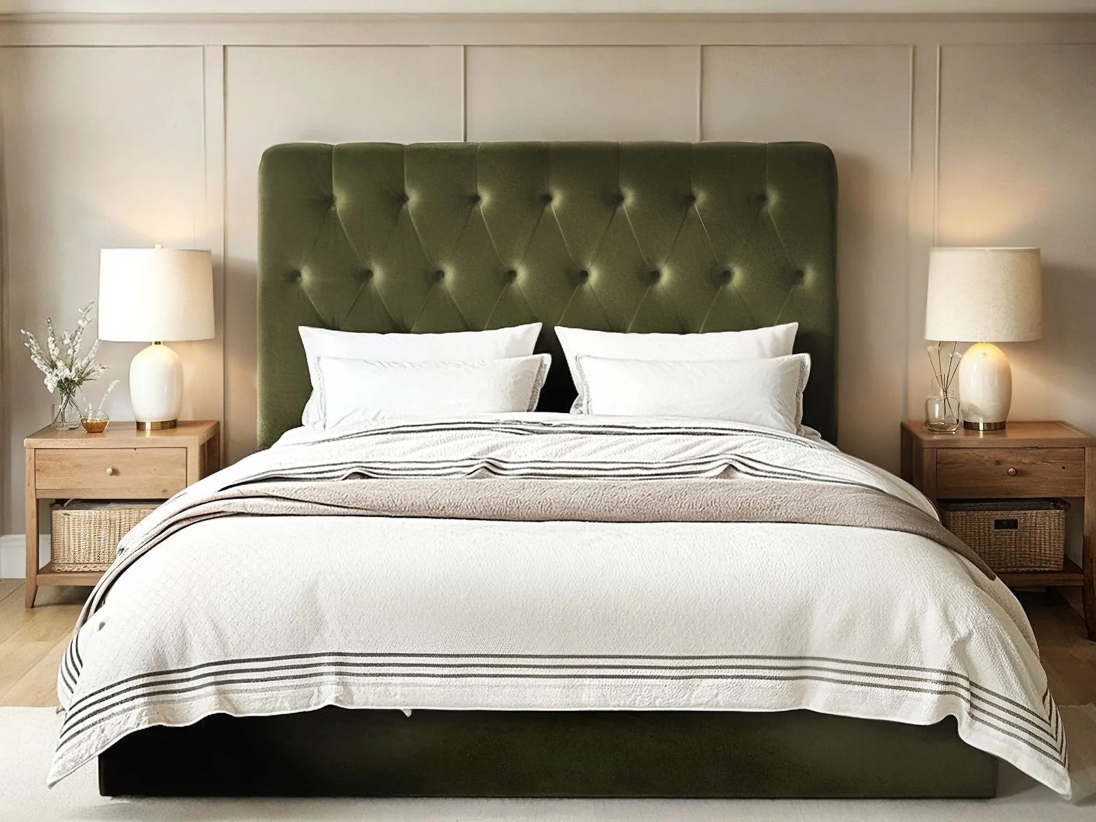 Flair Marley Buttoned Headboard Ottoman Bed Green Velvet – view 2