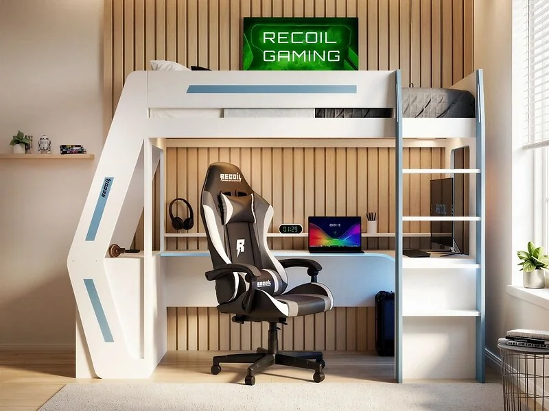 Integrated gaming desk underneath the Recoil Alister high sleeper