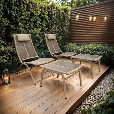 SOLACE+CO Esen Set of 2 Garden Lounge Chair with Footstool Beige