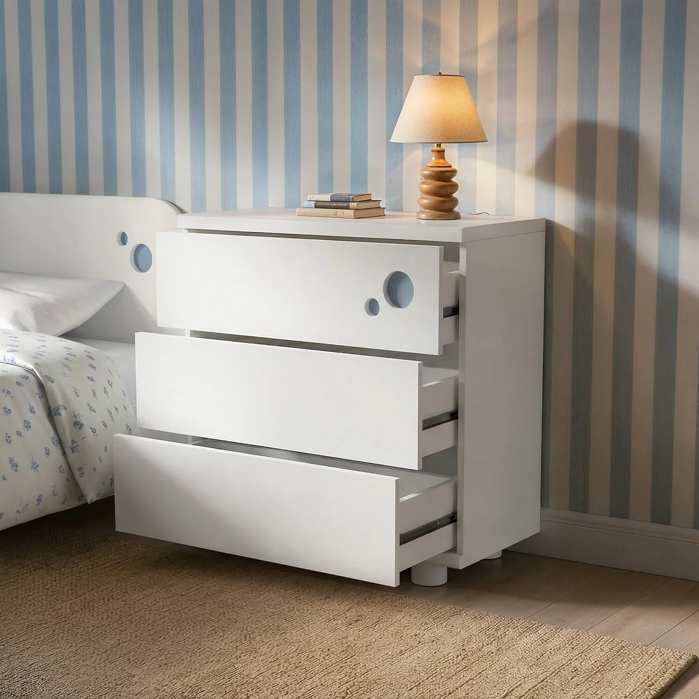 Flair Livana Chest of 3 Drawers White & Blue image 3