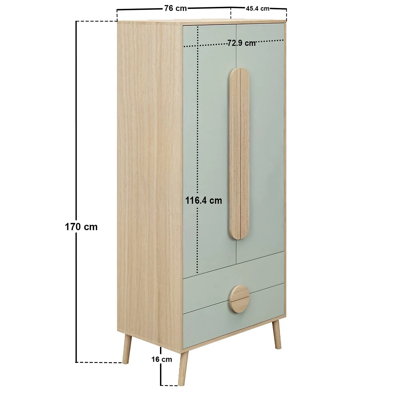 Flair Noah 2 Drawer Wardrobe Sage Green and Oak image 7