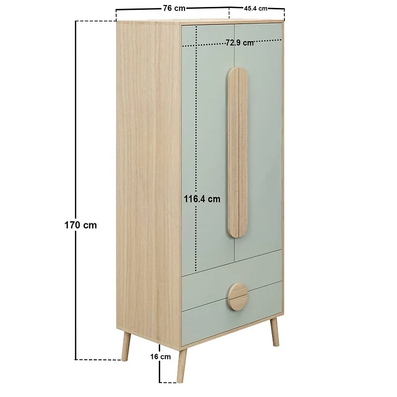 Flair Noah 2 Drawer Wardrobe Sage Green and Oak image 7