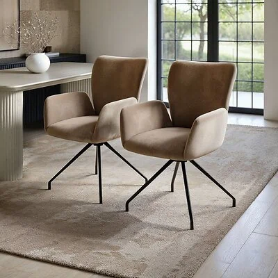 SOLACE+CO Kora  Swivel Dining Chair Set of 2 Mocha Fabric