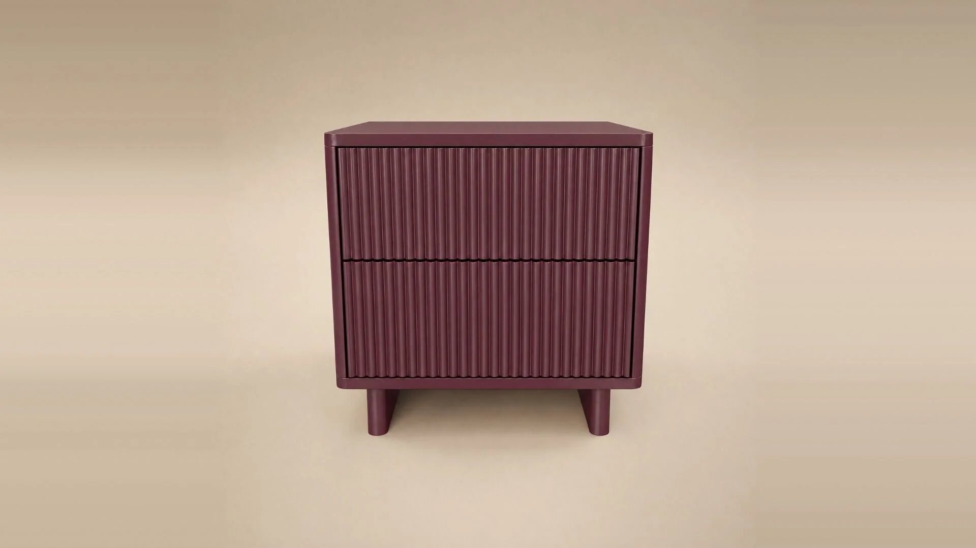 SOLACE+CO Velmor 2 Drawer Ribbed Bedside Table Burgundy – view 3