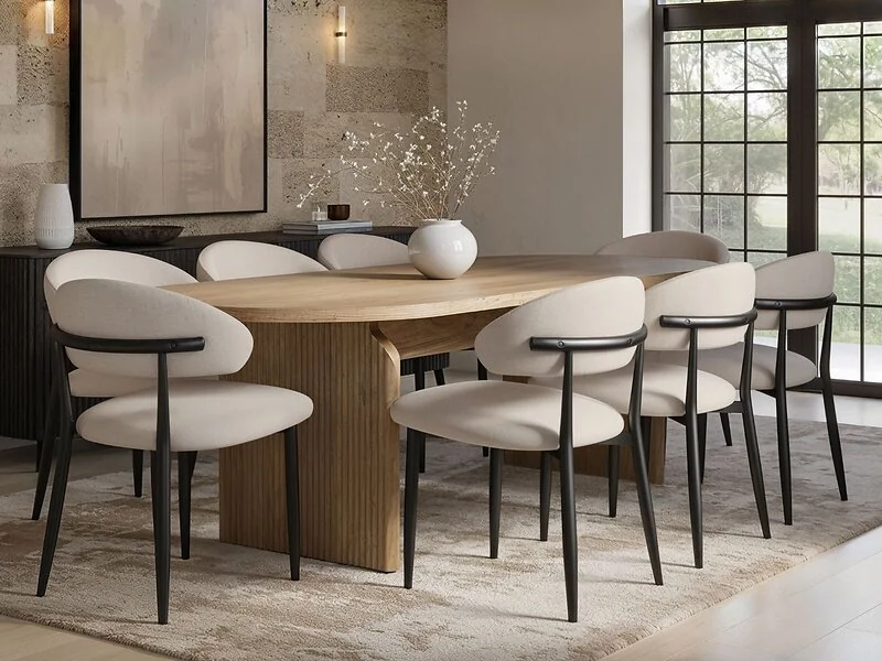 SOLACE+CO Varm & Cyra 4 to 8 Seater Extending Dining Table Set with Beige Chenille Chairs – view 4
