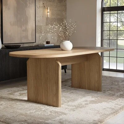 SOLACE+CO Varm Oval Extendable Dining Table Wood Effect Ribbed