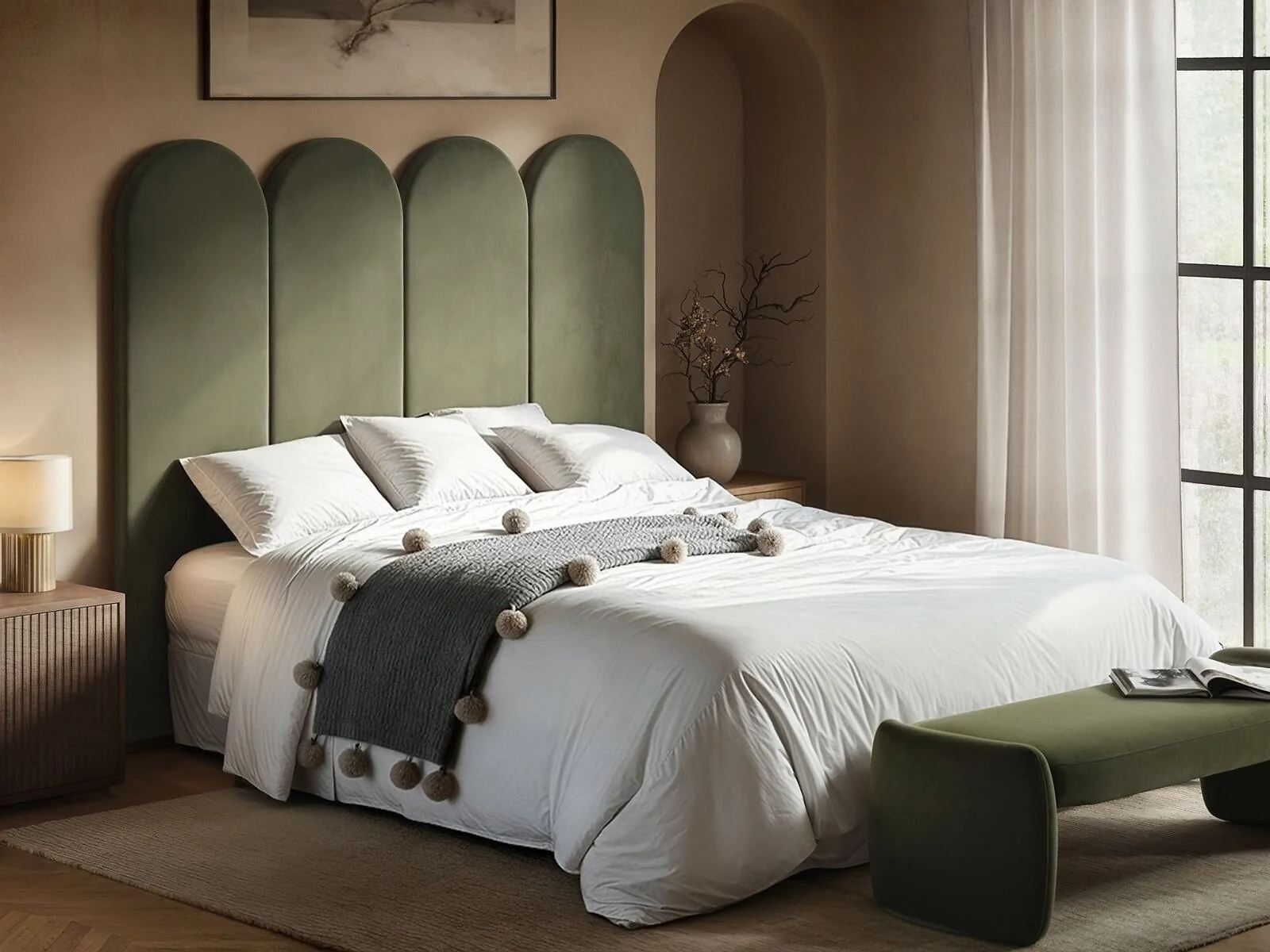 SOLACE+CO Cirrus Headboard Wall Panel Khaki Green Velvet – view 8