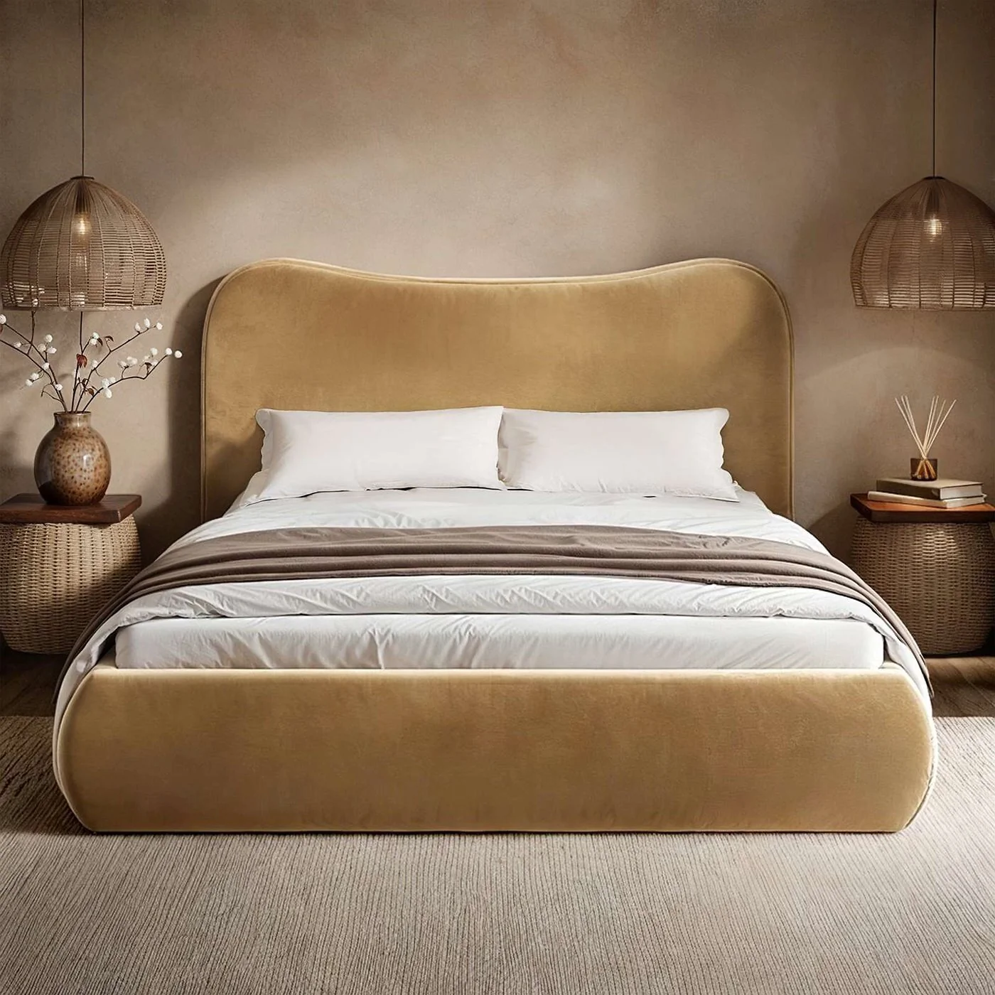 Solace+Co Ember Ottoman Bed Sand Velvet image 3
