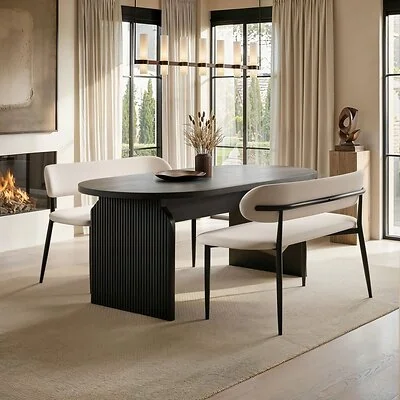 SOLACE+CO Varm & Cyra  Dining Table Set with 2 Beige Chenille Benches