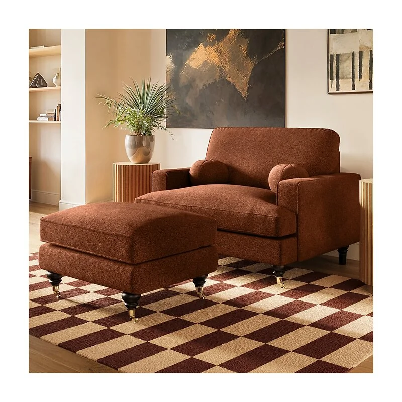 SOLACE+CO Addison Loveseat Footstool Bundle Orange Chenille