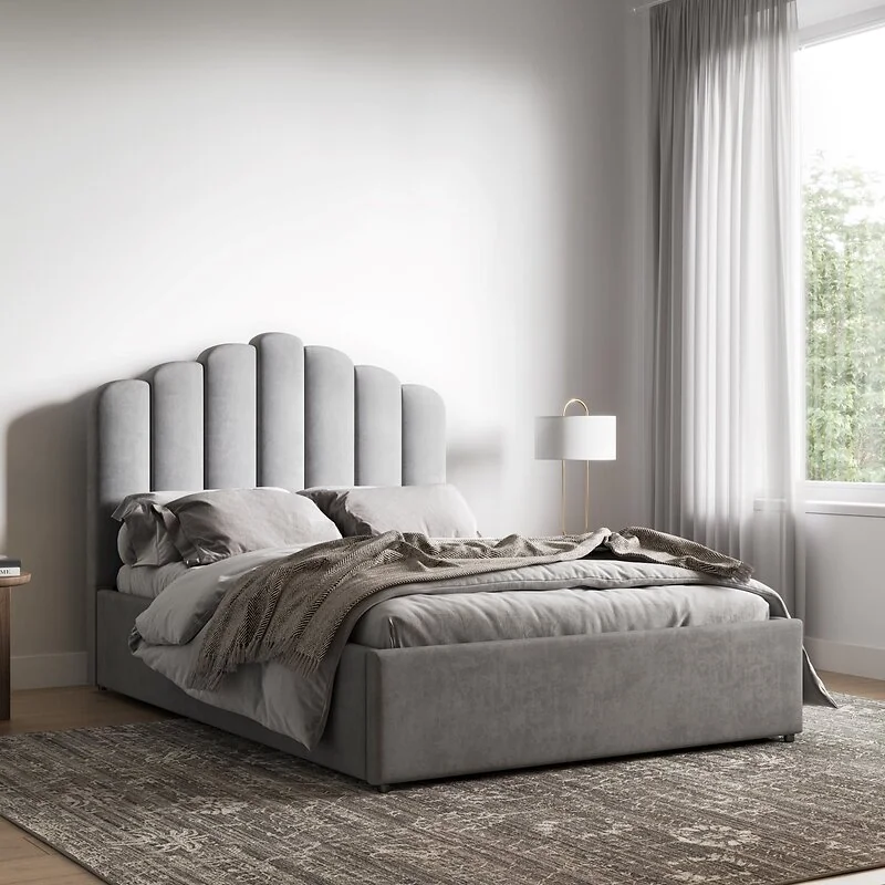Flair Silver Velvet Poseidon Shell Ottoman Bed