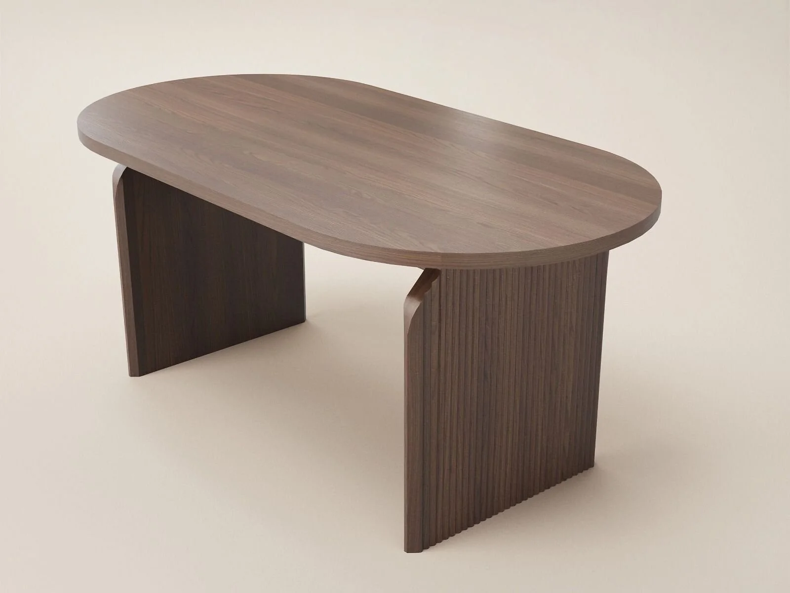 SOLACE+CO Varm Walnut-Effect Ribbed Dining Table with White Aiko Chairs Set – view 9