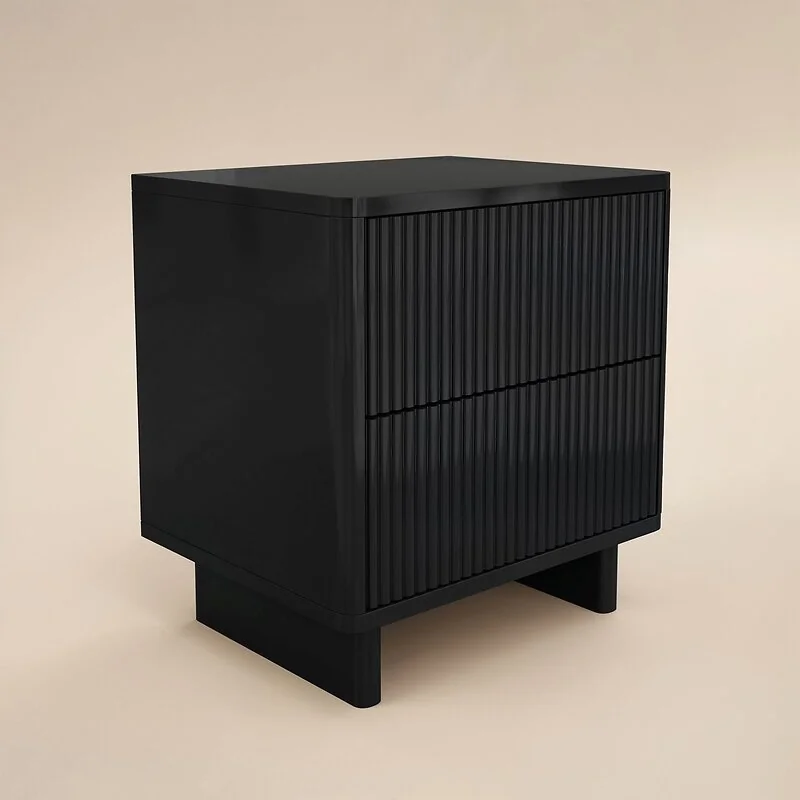 SOLACE+CO Velmor 2 Drawer Ribbed Bedside Table Black image 5