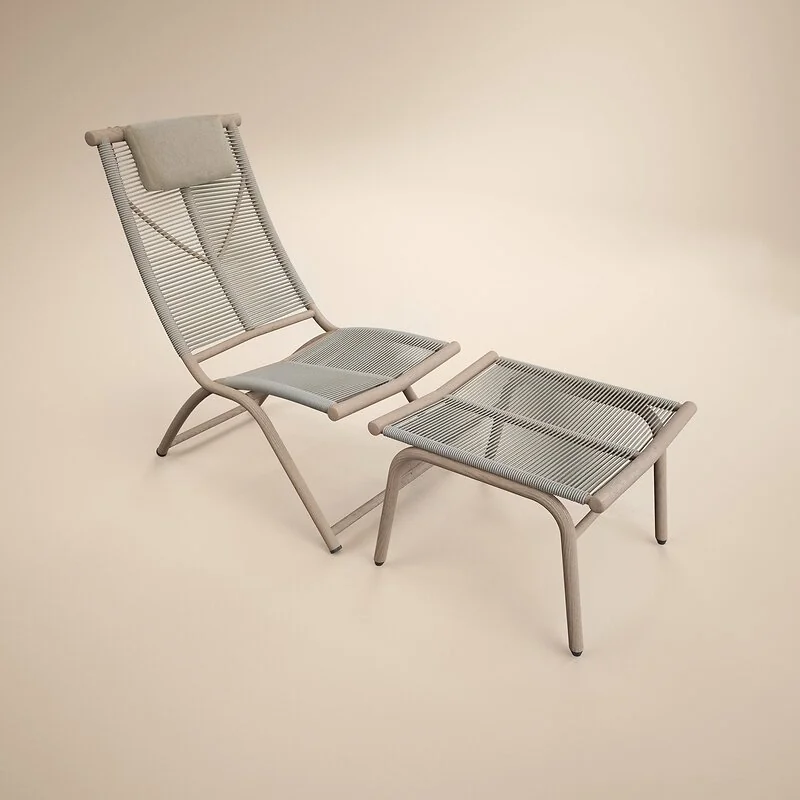 SOLACE+CO Esen Set of 2 Garden Lounge Chair with Footstool Beige image 4