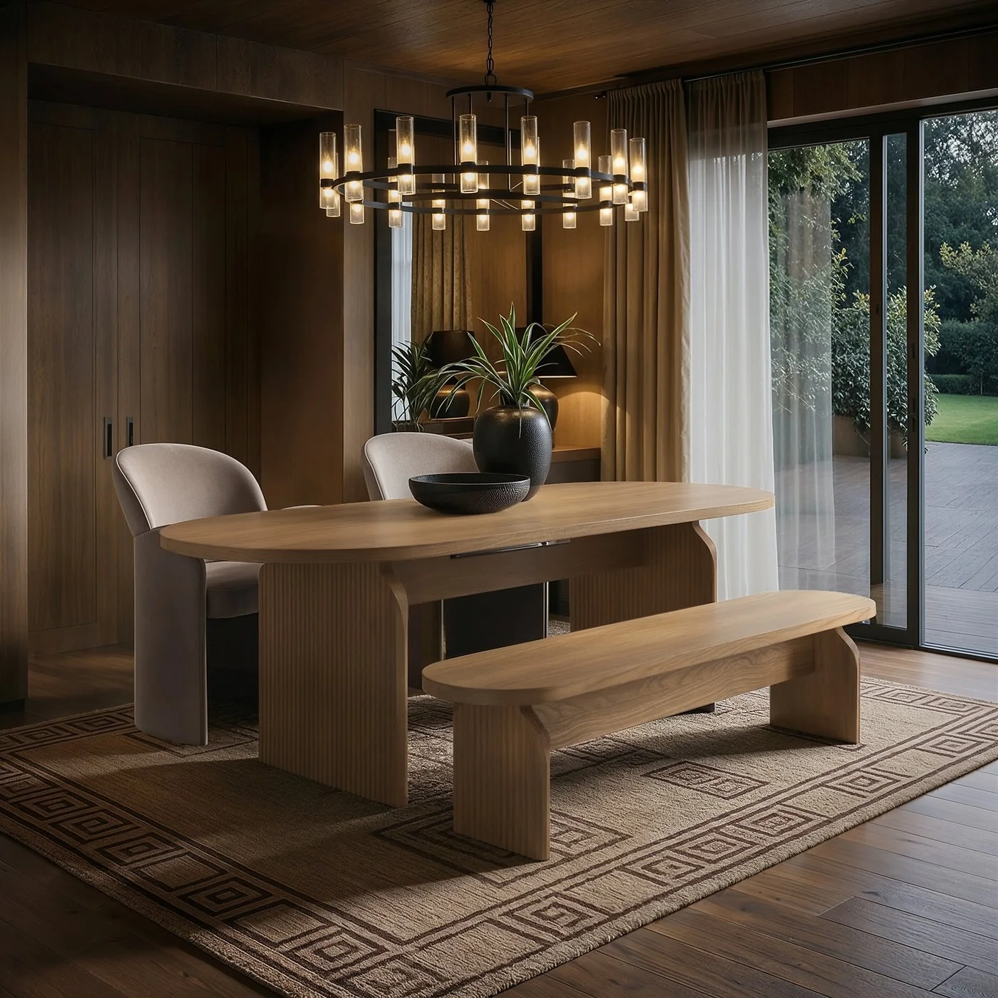 SOLACE+CO Varm & Estella Extendable Dining Table with Velvet Chairs & Bench Brown image 3