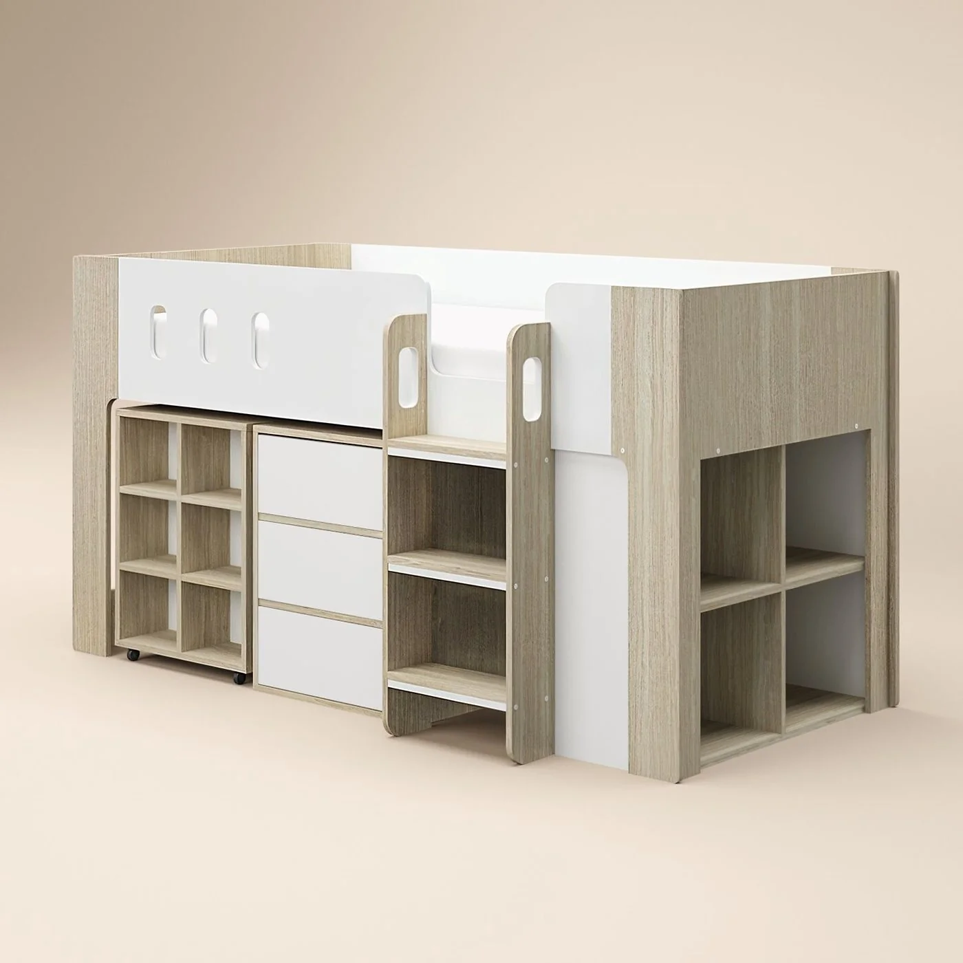 Flair Willow Mid Sleeper with Desk & Storage White & Oak image 6