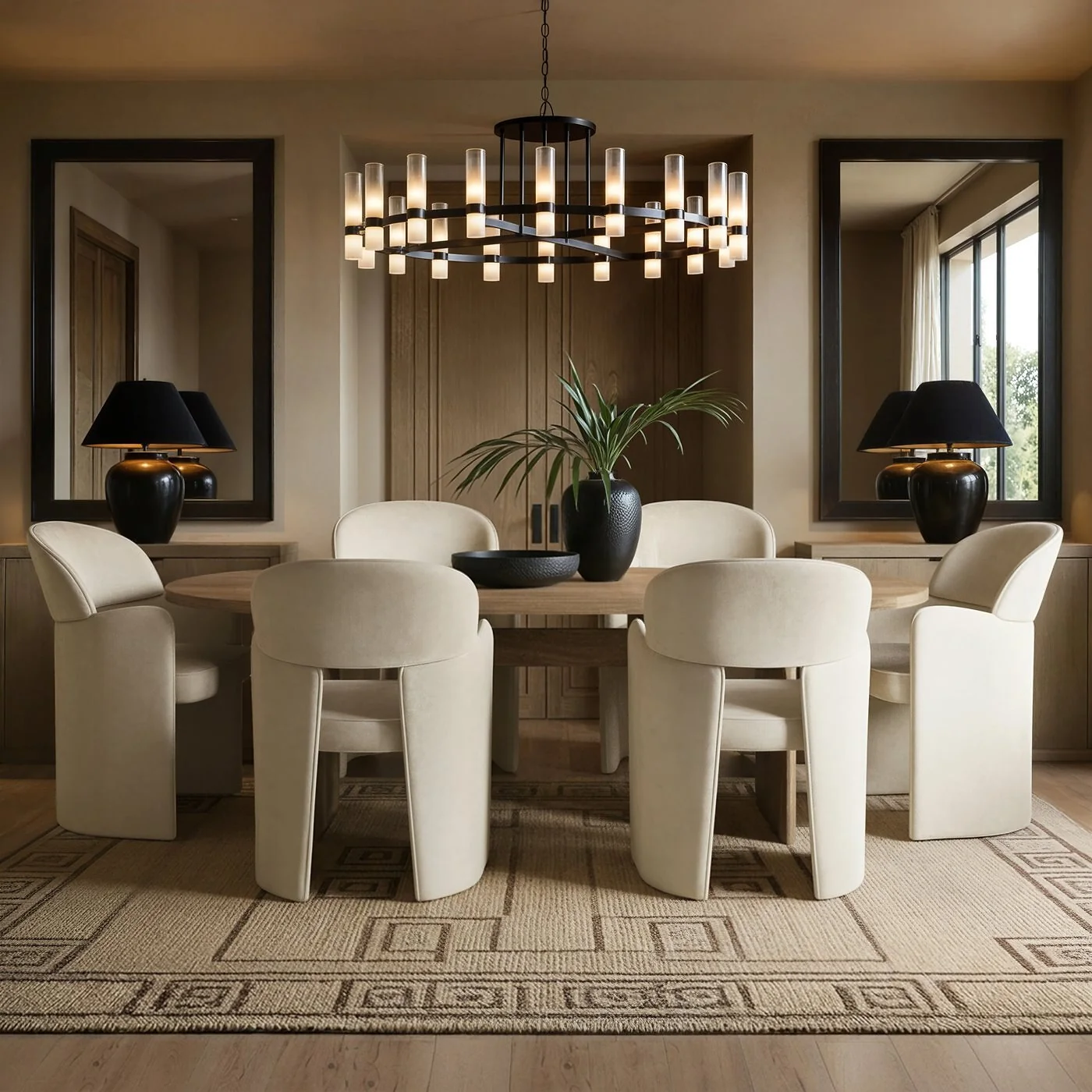 SOLACE+CO Varm & Estella Extendable Dining Table with Velvet Chairs Beige image 2