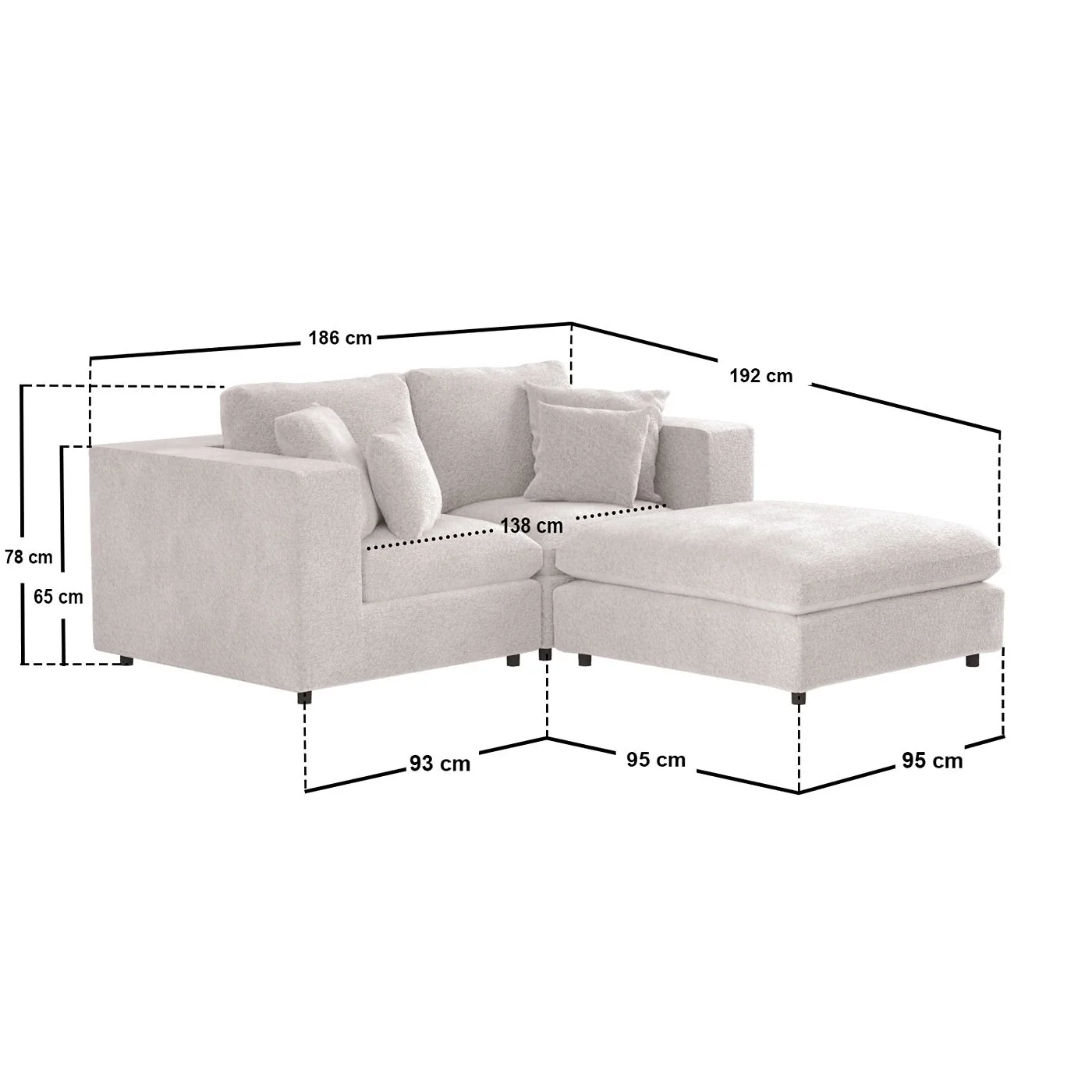 SOLACE+CO Asher 3 Seater Sofa with Reversible Footstool Beige Boucle image 6