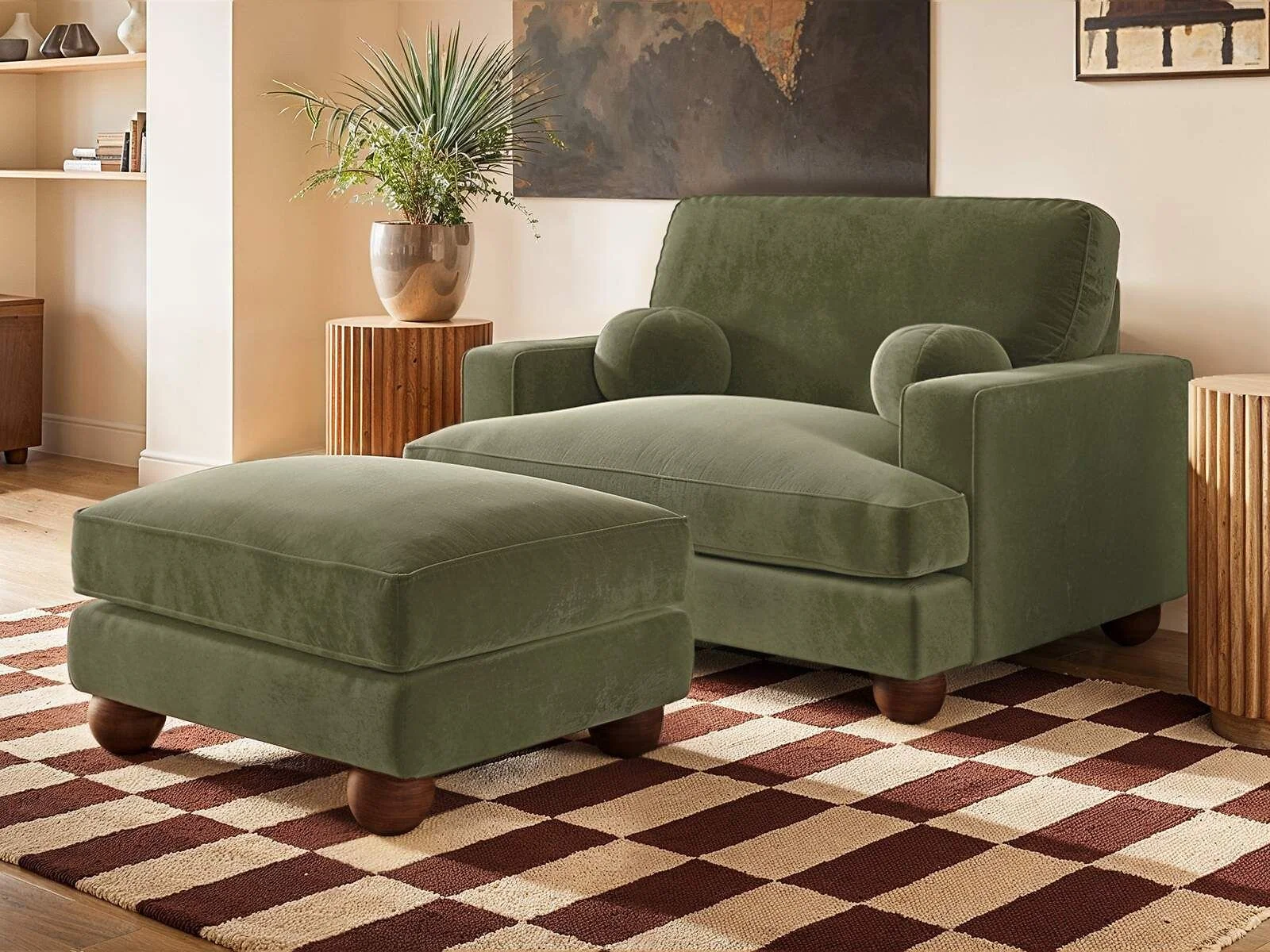 SOLACE+CO Addison Footstool Khaki Green Velvet – view 5