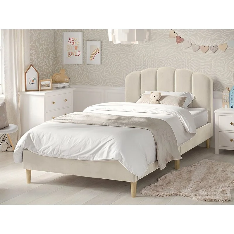 Flair Scallop Beige Velvet Bed Single