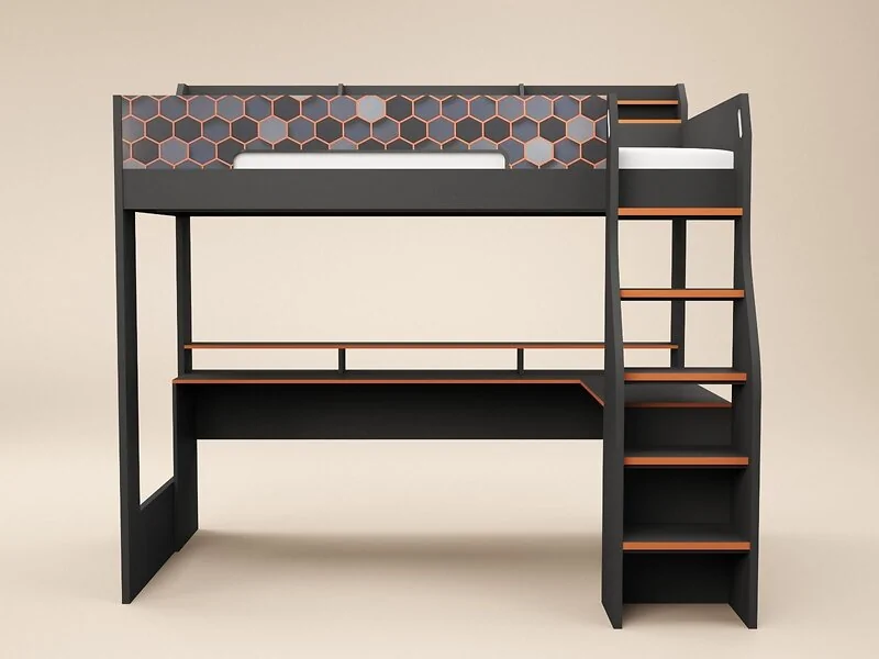 Recoil Lumi high sleeper gaming bed with desk and shelves