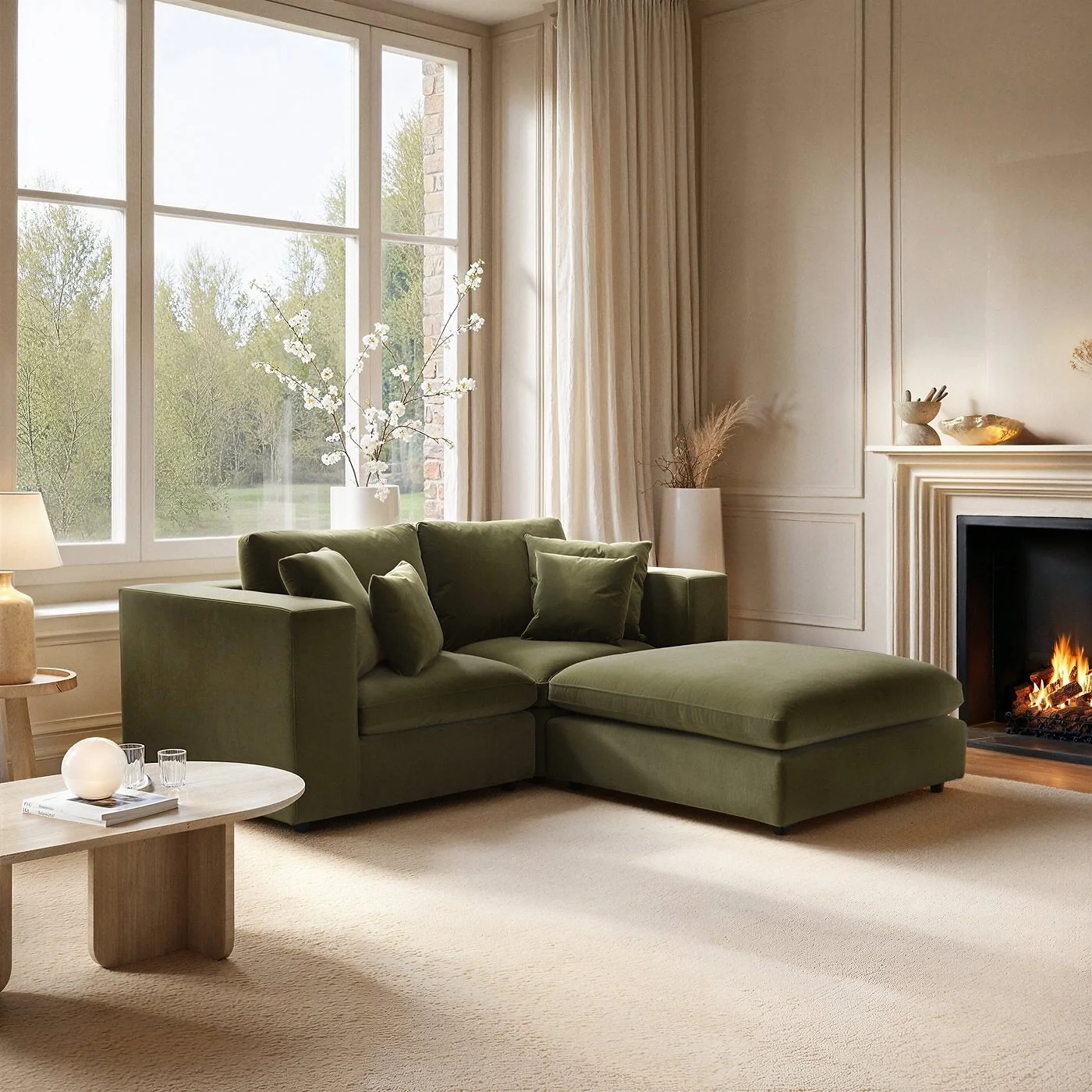 SOLACE+CO Asher 3 Seater Sofa with Reversible Footstool