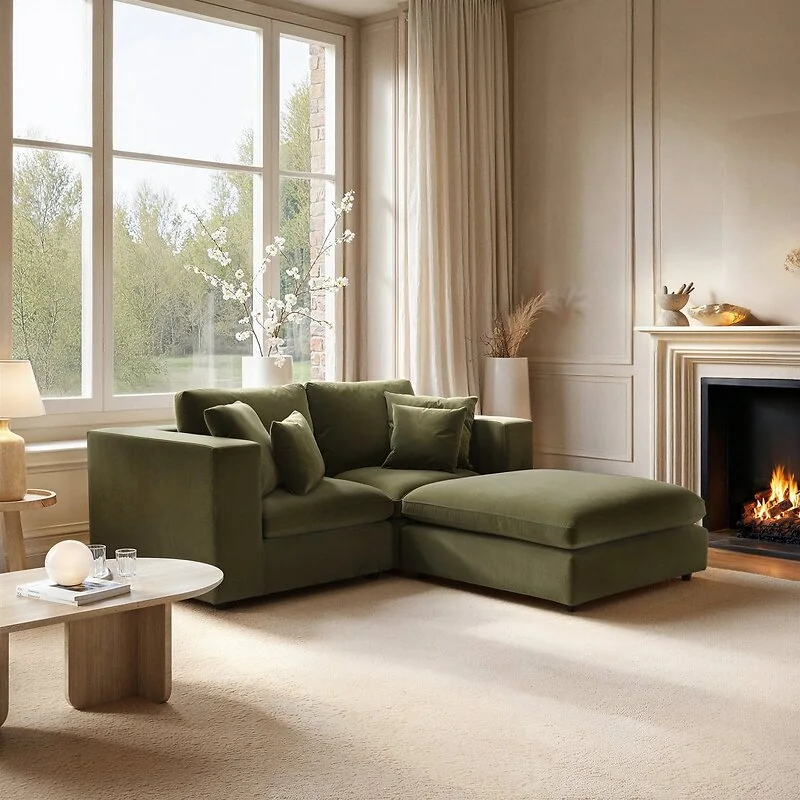 SOLACE+CO Asher 3 Seater Sofa with Reversible Footstool