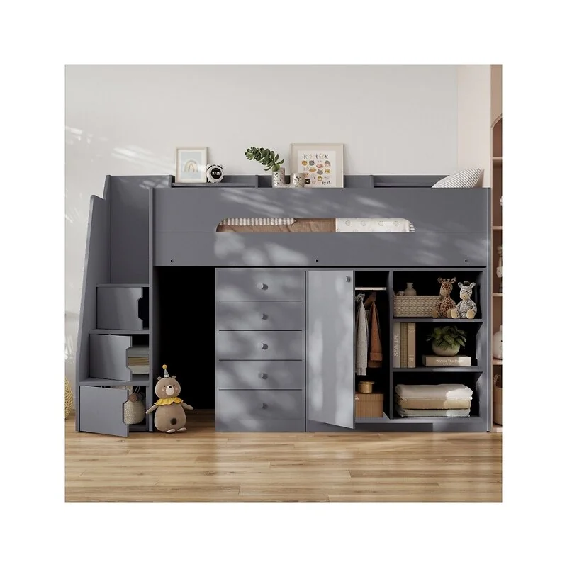 Flair Stepaside Staircase High Sleeper Storage Station Bed Grey image 3