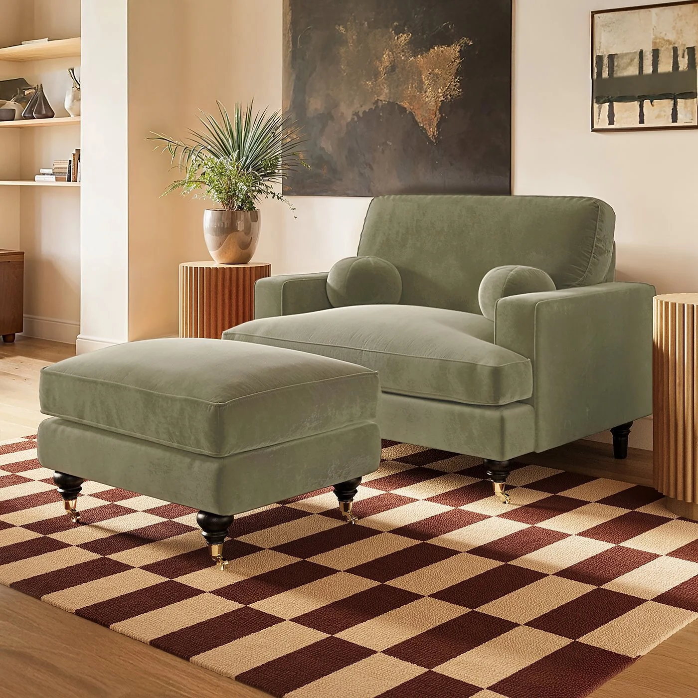 SOLACE+CO Addison Loveseat Footstool Bundle Velvet