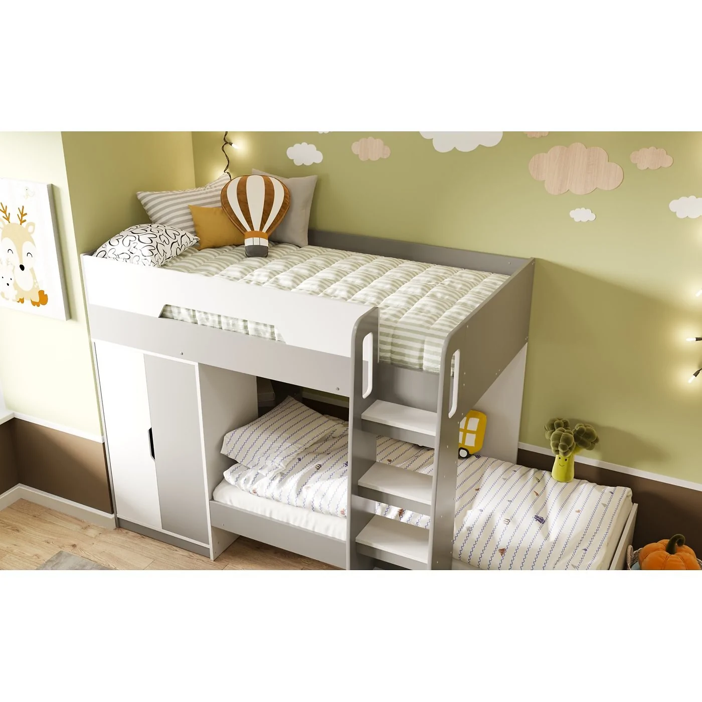 Flair Benito Bunk Bed With Wardrobe White and Grey image 5