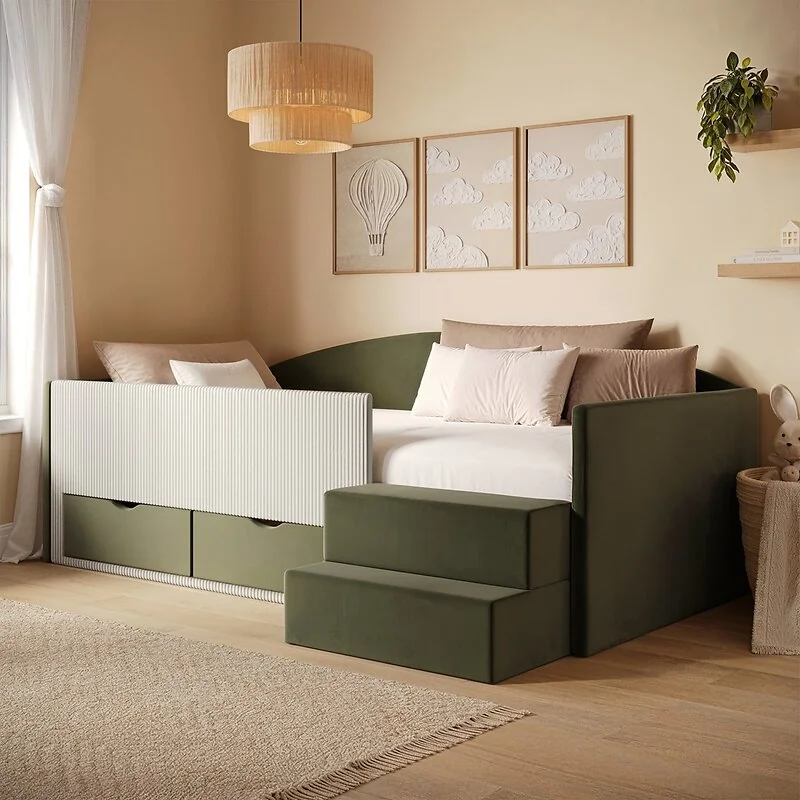 Flair Elisa Velvet Storage Low Sleeper Bed with Beige Cord