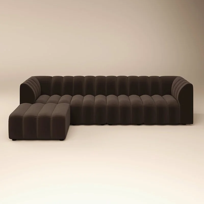 SOLACE+CO Halle Channel Tufted 4 Seater Modular Sofa with Reversible Footstool Mocha Velvet image 3