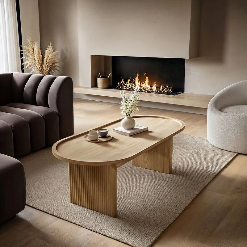 SOLACE+CO Varm Ribbed Wooden Oval Coffee Table