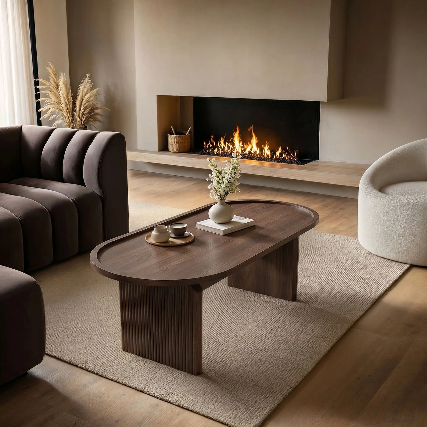 SOLACE+CO Varm Ribbed Wooden Oval Coffee Table