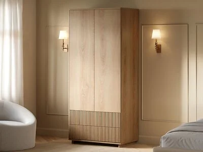 SOLACE+CO Velmor Ribbed Double Wardrobe with Drawers Oak