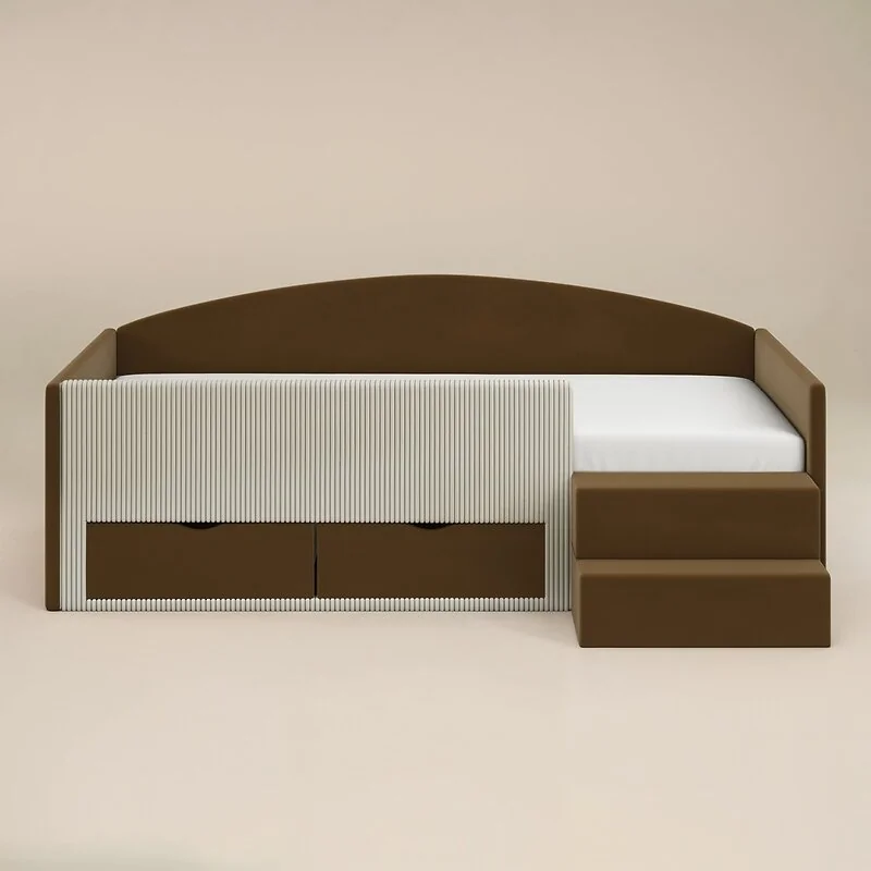Flair Elisa Storage Low Sleeper Bed Brown Velvet & Beige Cord image 6