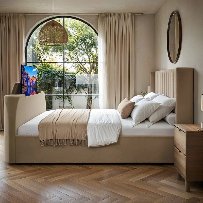 Flair Fallon TV Side Lift Ottoman Bed Beige Velvet image 2