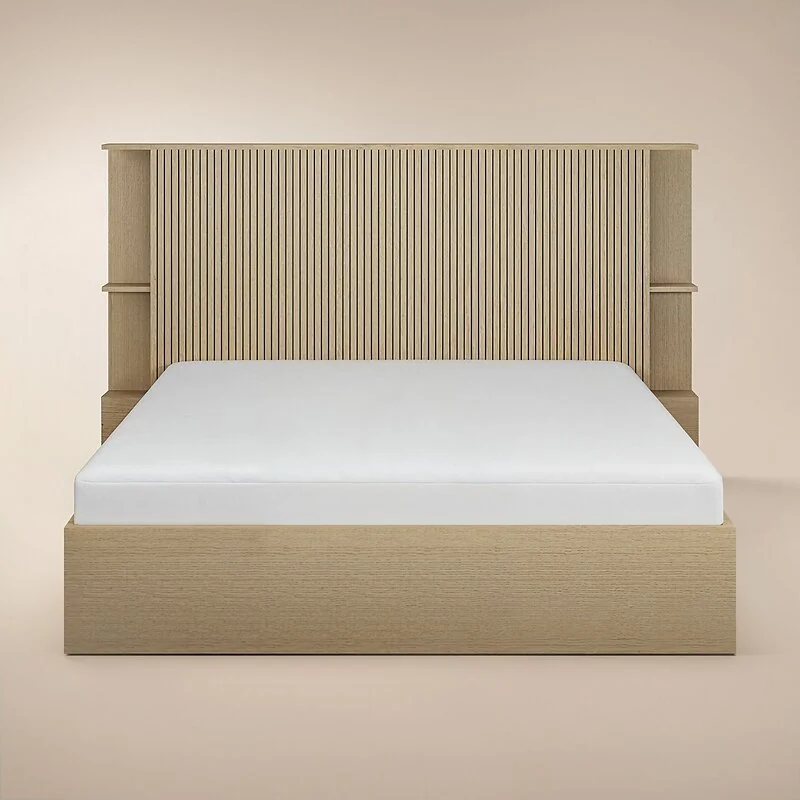 Solace+Co Zora Ottoman Bed with Headboard Shelves Oak image 5