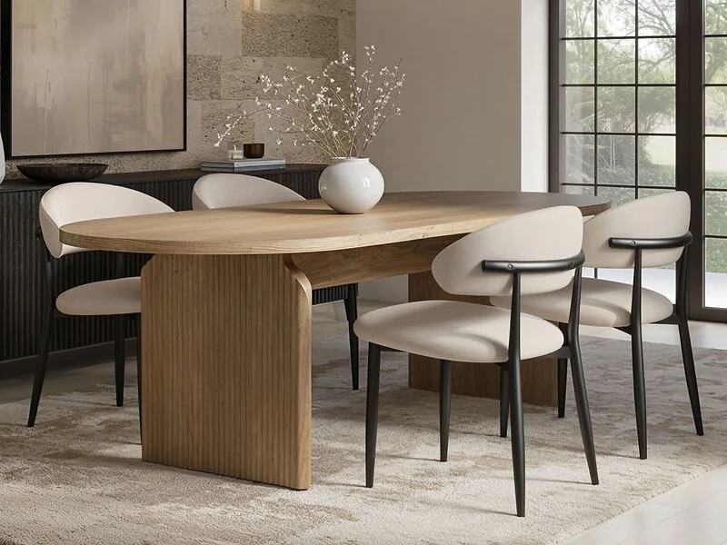 SOLACE+CO Varm & Cyra 4 to 8 Seater Extending Dining Table Set with Beige Chenille Chairs – view 6