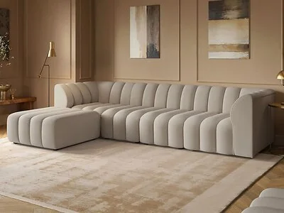 SOLACE+CO Halle Channel Tufted 4 Seater Modular Sofa with Reversible Footstool Beige Chenille