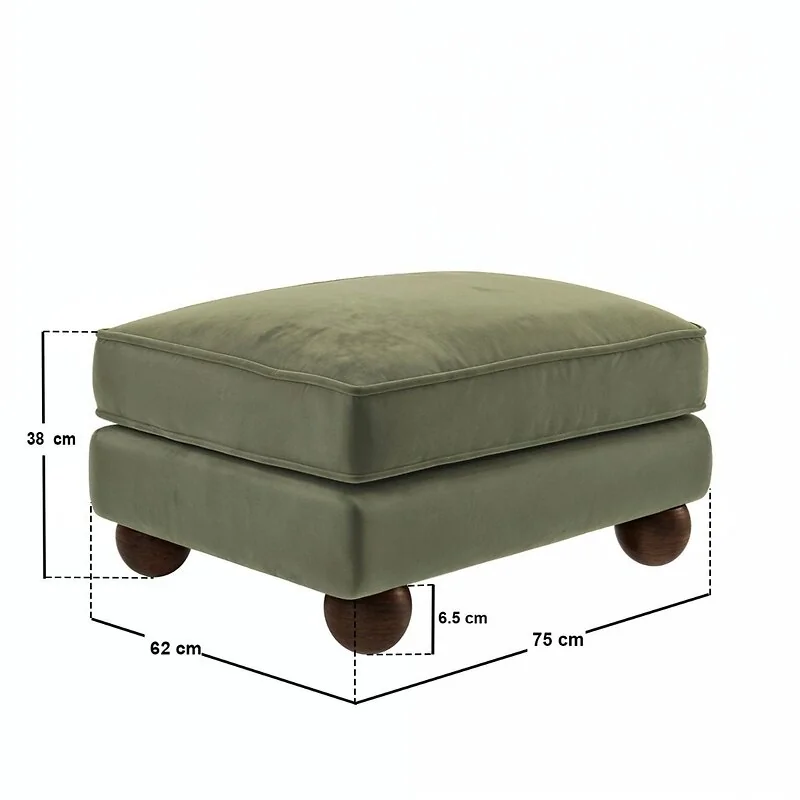 SOLACE+CO Addison Footstool Khaki Green Velvet – view 4