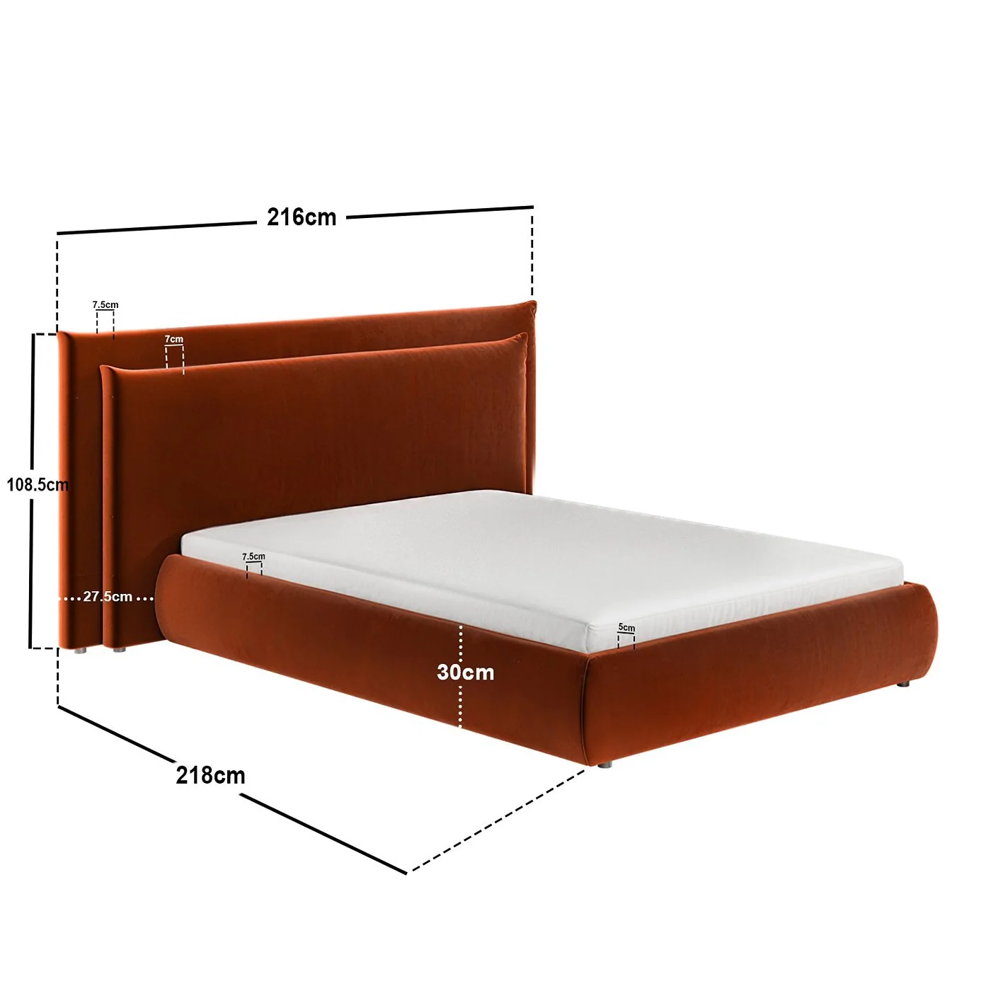 SOLACE+CO Sigrid Ottoman Storage Bed with Cushion Headboard Burnt Orange Velvet image 7