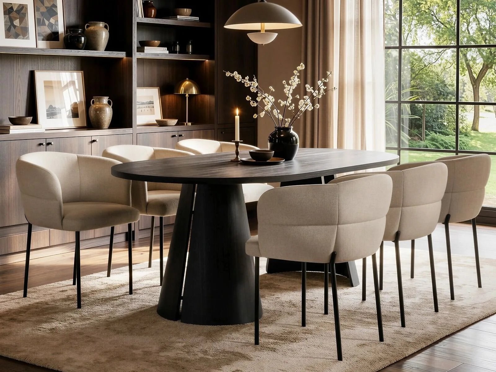 SOLACE+CO Ebony Black Extendable Dining Table with Elise Chairs