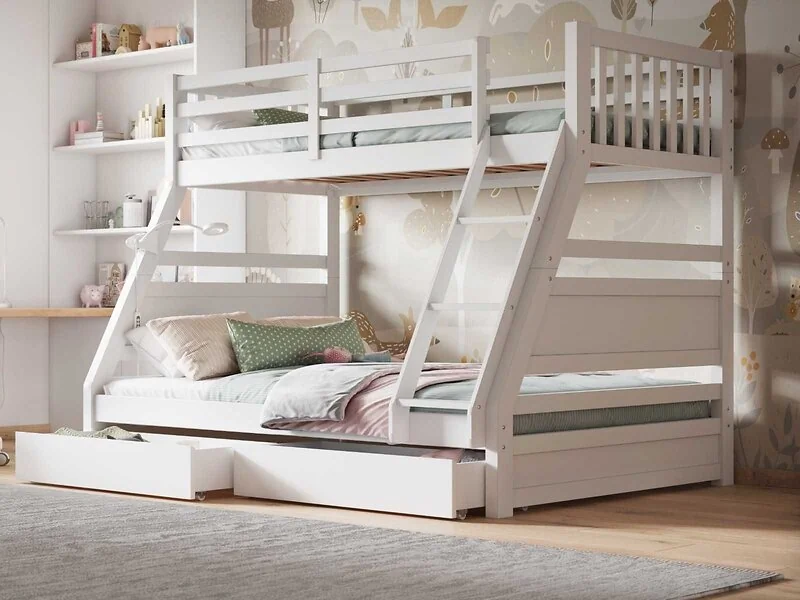Flair Ollie White triple bunk bed with two storage drawers