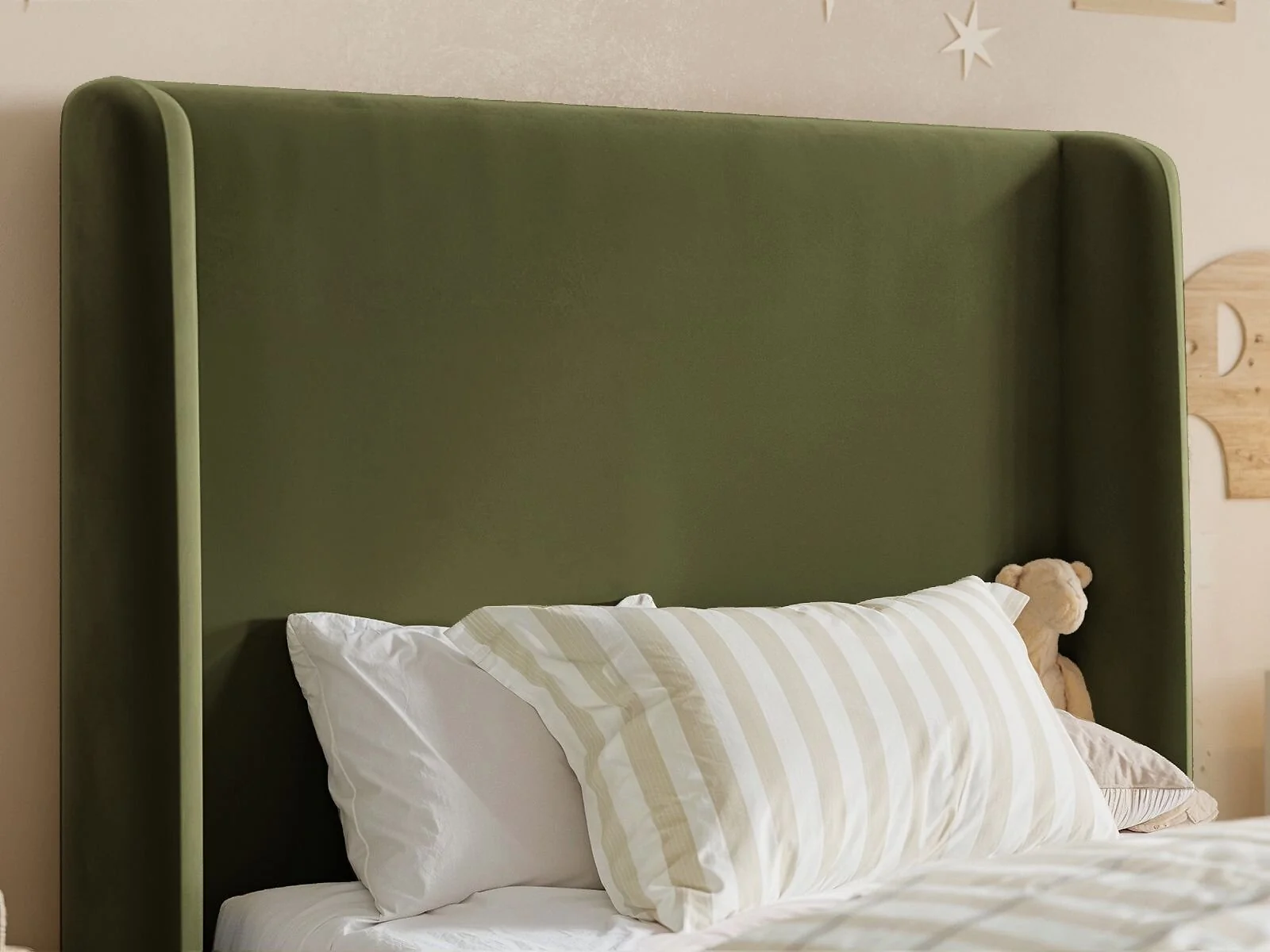Flair Alma green single bed with winged headboard
