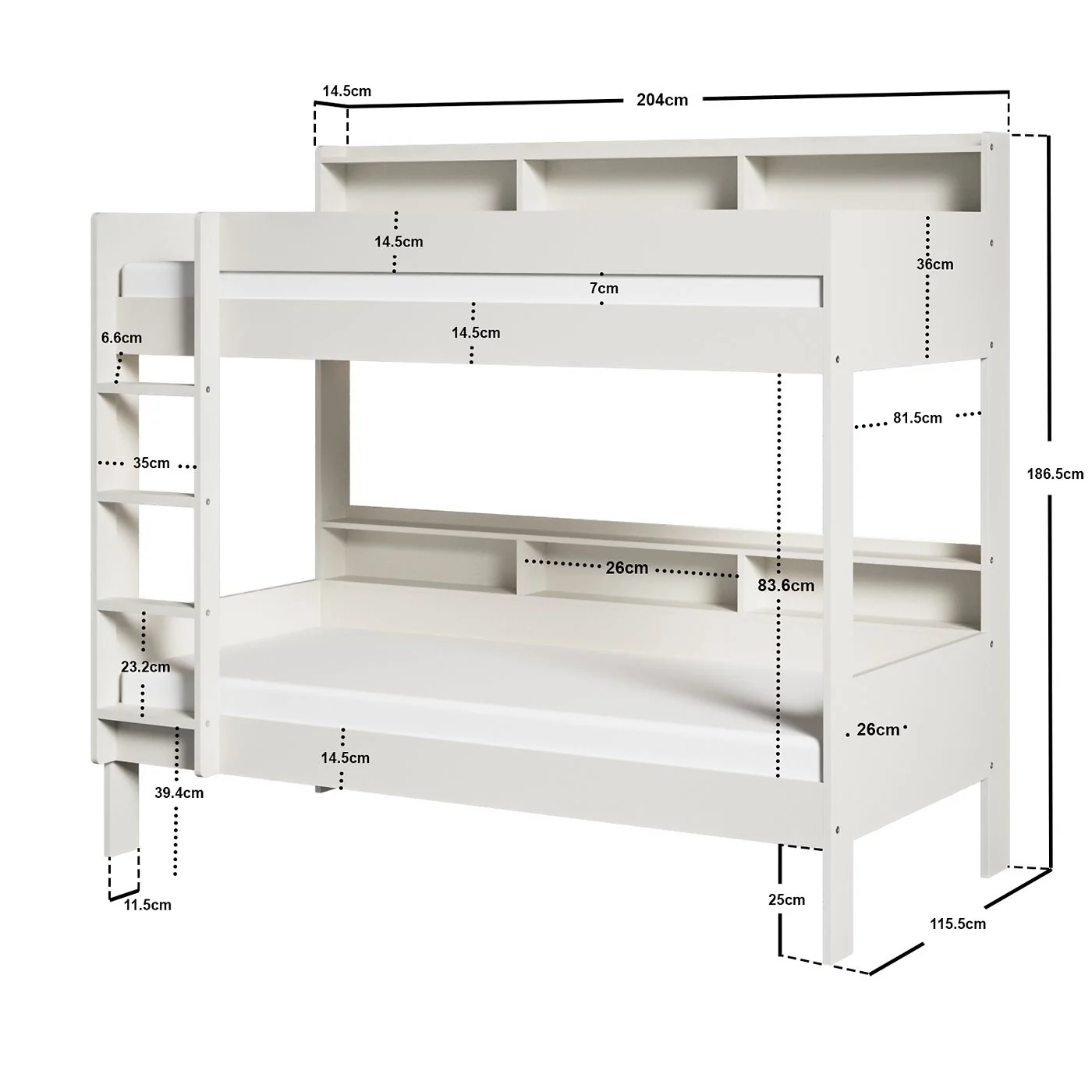 Noomi Bodie Bunk Bed with Shelves White Solid Wood (FSC-Certified) image 18