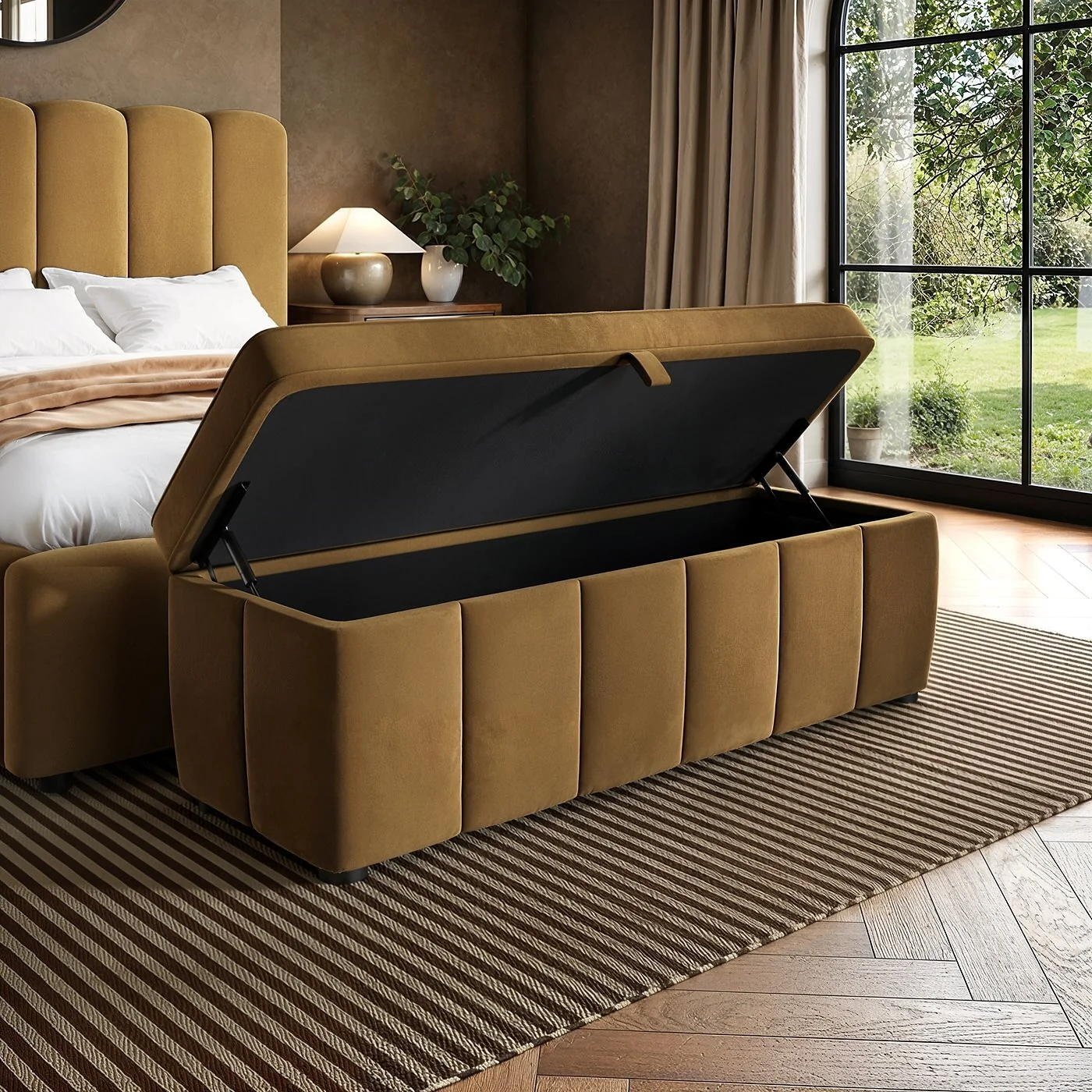 SOLACE+CO Emilie Ottoman Blanket Box Caramel Velvet image 2