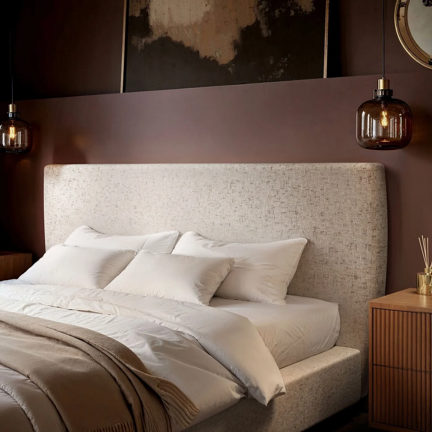 SOLACE+CO Luciana Upholstered Platform Bed Cream Chenille image 3