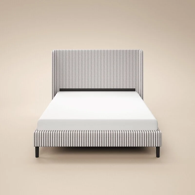SOLACE+CO Jovanna Striped Bed with Winged Headboard Woven Fabric Brown image 7